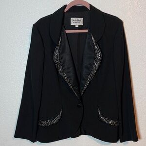 Vintage Nah Nah Collection Black Beaded Lapel Evening Wear Blazer Size 14